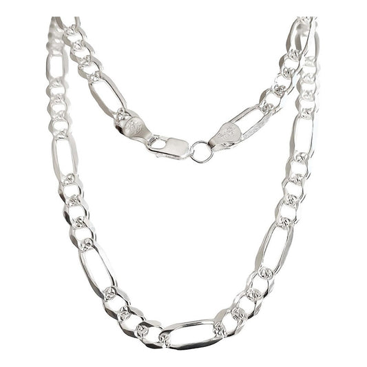 Cadena De Plata 925 Diamantada Hombre Fígaro 60 Cm X 6 Mm