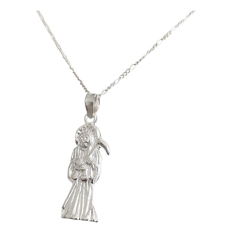 Collar Medalla Chico Santa Muerte Hueco Plano En Plata S925