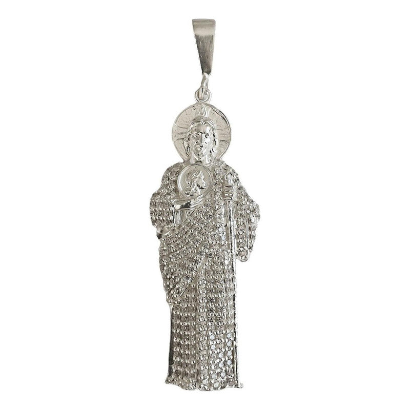 Dije Mediano San Judas 7 Cm Con Zirconias De Plata Ley S925