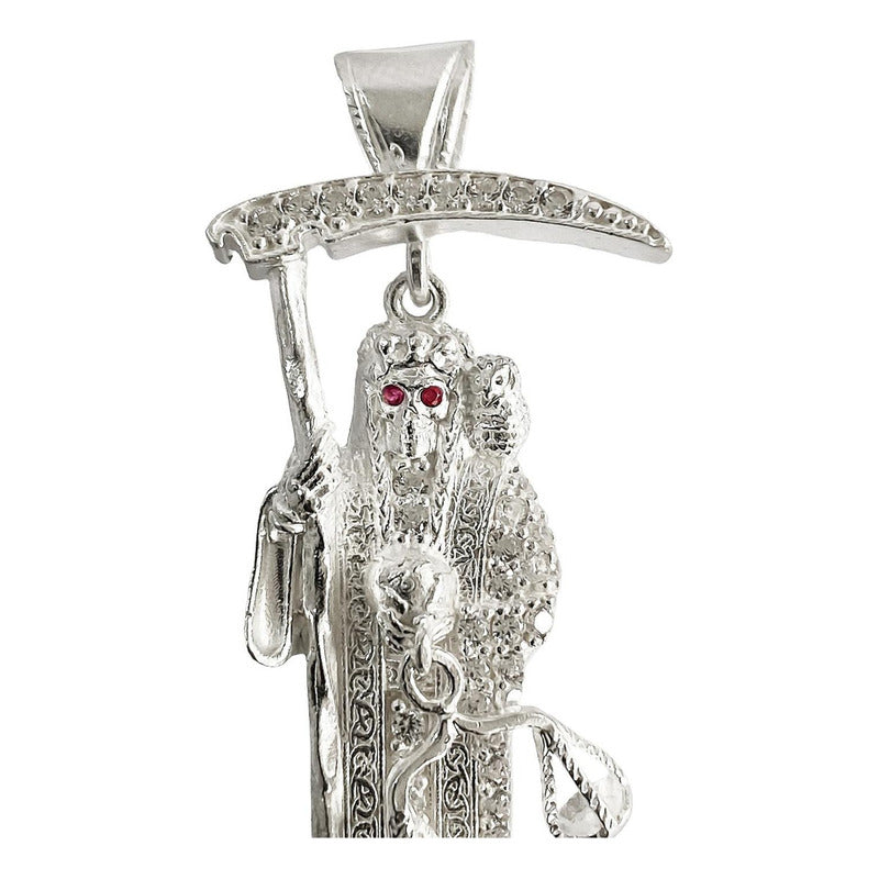 Dije Medalla Med Santa Muerte Con Zirconias En Plata 925 5cm