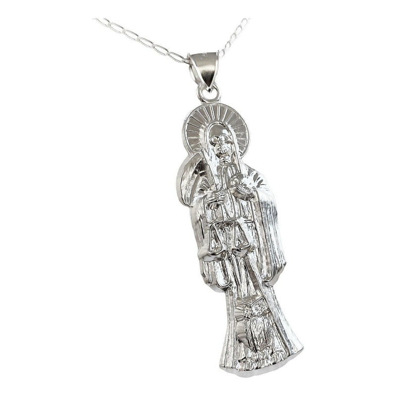 Collar Medalla Grande Santa Muerte Hueco Plano En Plata 925