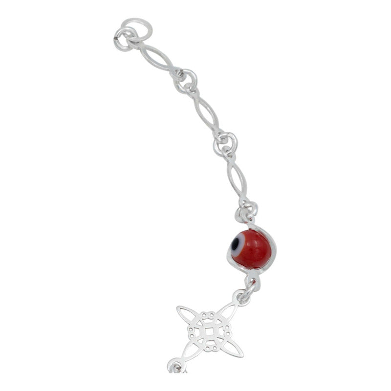 Pulsera Ajustable Grande Nudo De Bruja Ojo Turco Plata 925