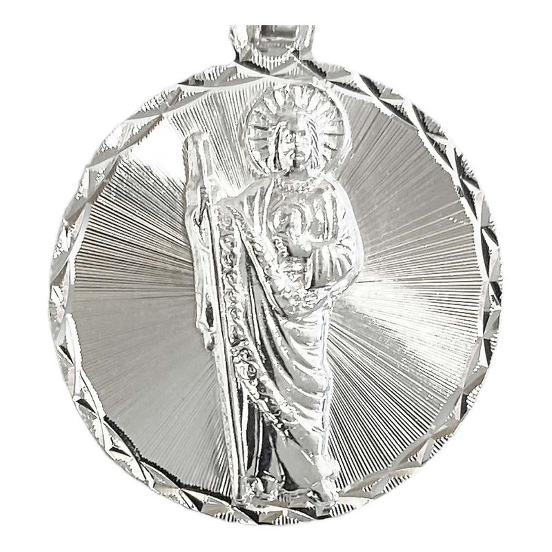 Dije Medalla Diamantada San Judas Tadeo Plata Pura Ley S925