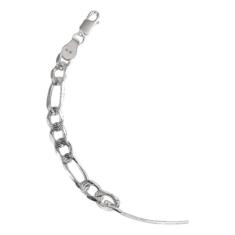 Esclava Hombre Pulsera Fígaro Plata Diamantada 925 Placa 6mm