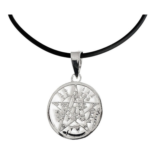 Dije Medalla Tetragramaton De 3 Cm Plata S925 +collar Caucho