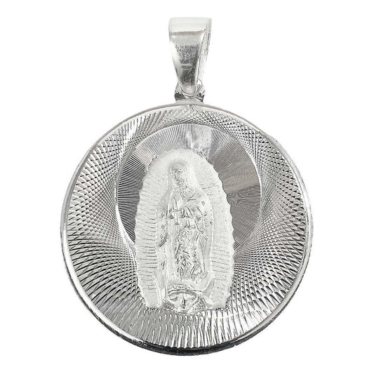 Medalla Diamantada Virgen De Guadalupe Plata Ley 925 4.5 Cm