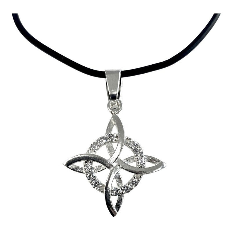 Collar Caucho Ajustable Nudo Bruja Plano Piedra Plata 925