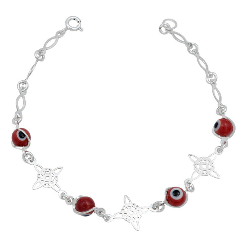 Pulsera Ajustable Grande Nudo De Bruja Ojo Turco Plata 925