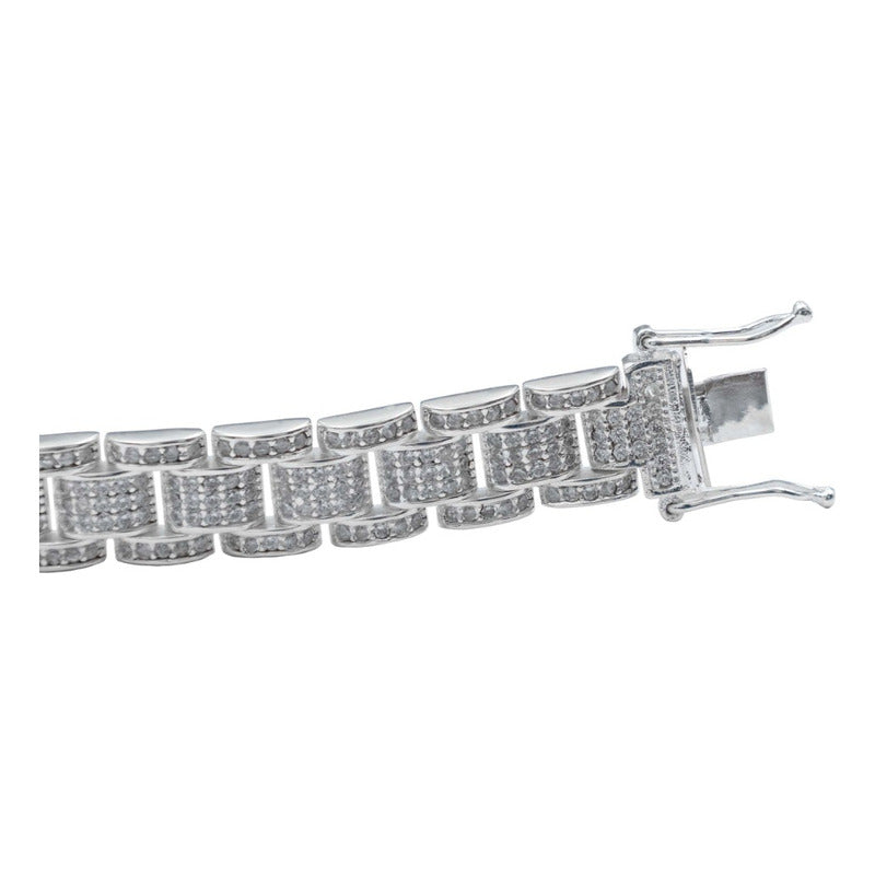 Pulsera Rolo Zirconias Gruesa Caja Hombre Plata 925 1.2 Cm