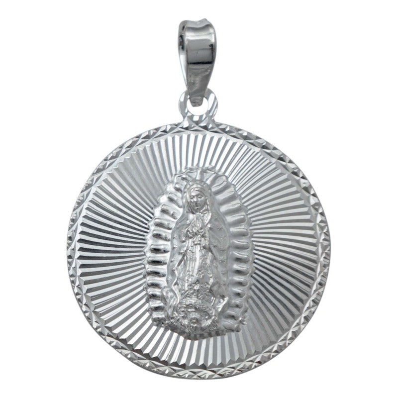 Medalla Diamantada Mediana Virgen Guadalupe Plata 925 3.3cm