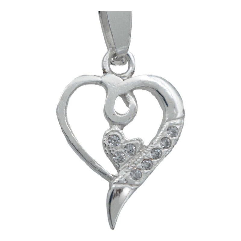 Dije Doble Corazón Zirconias Mini Zirconias Amor Plata 925