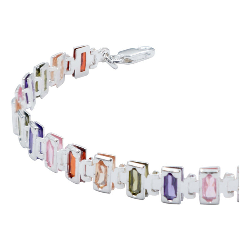 Pulsera Ajustable Zirconias Baguette Mujer Regalo Plata 925