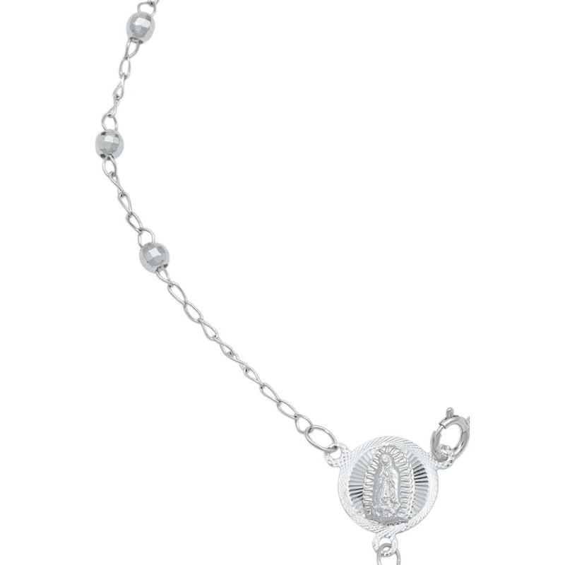 Pulsera Misterio Facetada Cruz Virgen Bola 3 Mm Plata 925