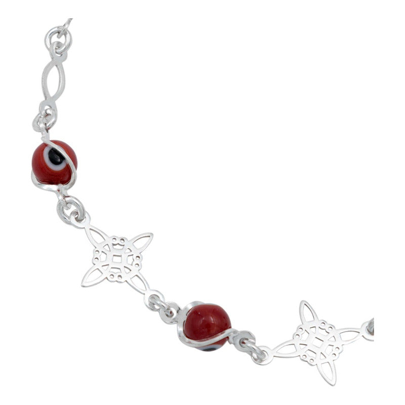 Pulsera Ajustable Grande Nudo De Bruja Ojo Turco Plata 925