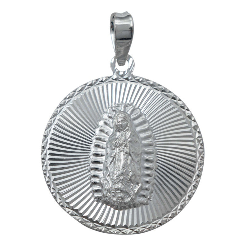 Medalla Diamantada Mediana Virgen Guadalupe Plata 925 3.1cm