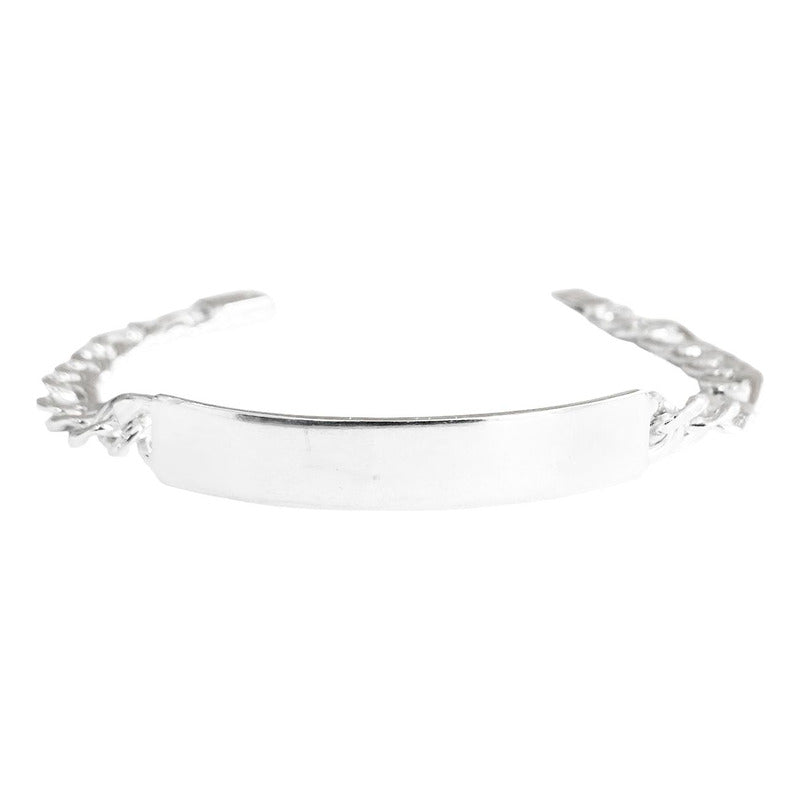 Pulsera Esclava De Placa Eslabon Diamantado Plata 925 7mm