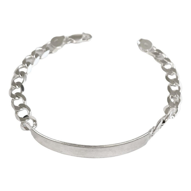 Esclava  Hombre Pulsera Cubana Plata 925 Placa Gruesa 9 Mm