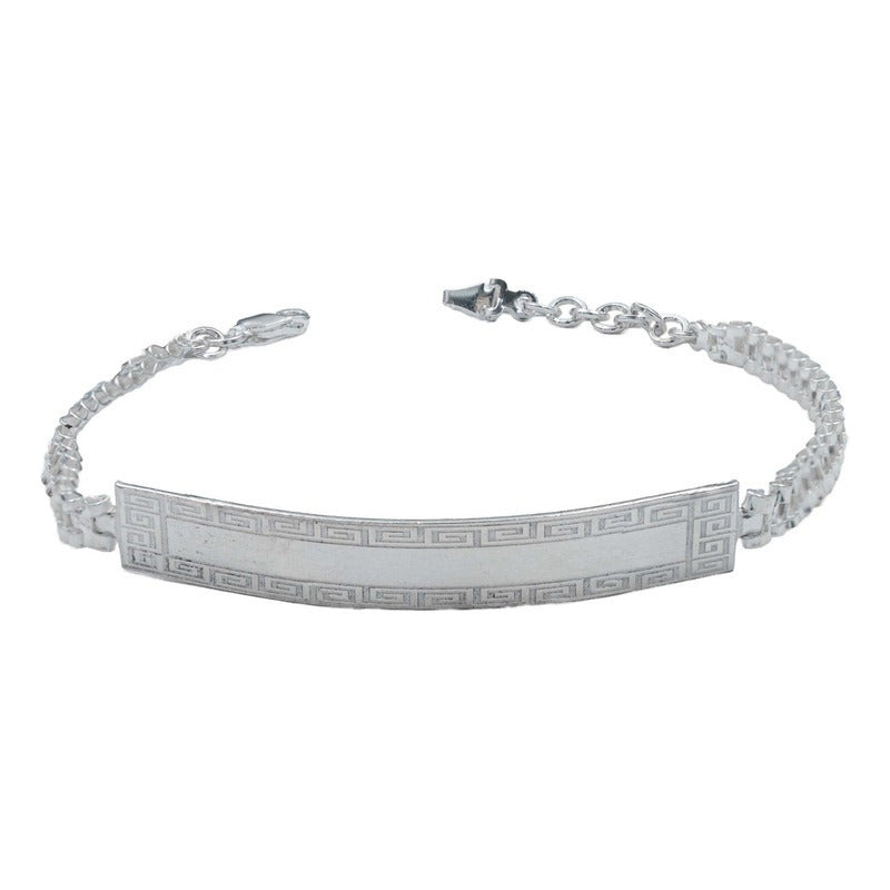 Pulsera Esclava Ajustable Placa Rolo Unisex Plata 925 5 Mm