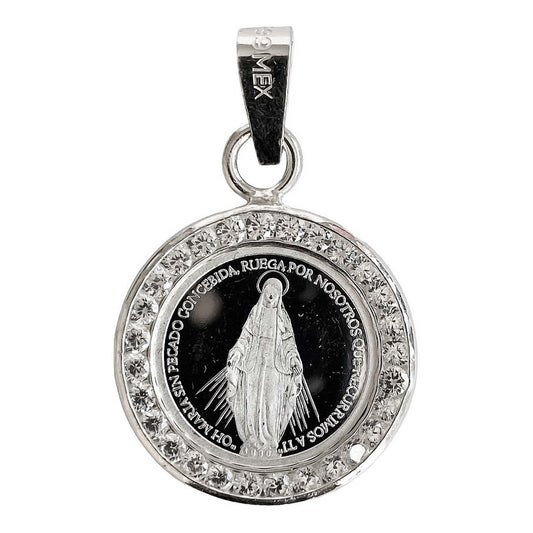 Dije Medalla Virgen Milagrosa Zirconia Plata Pura Ley S999