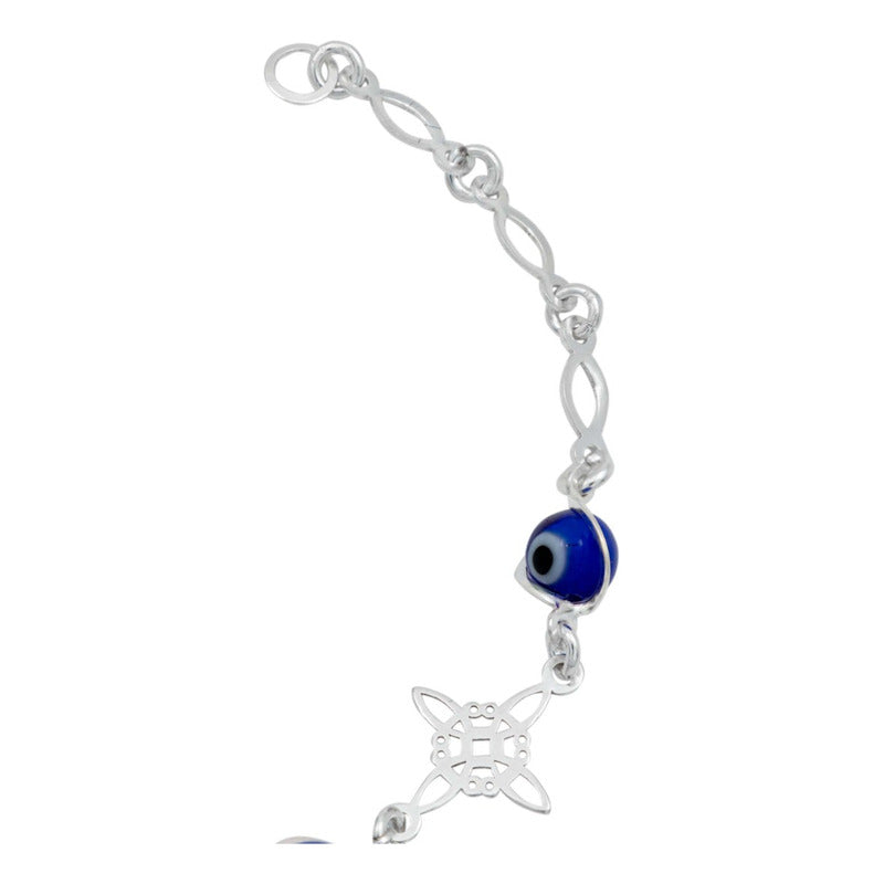 Pulsera Ajustable Grande Nudo De Bruja Ojo Turco Plata 925