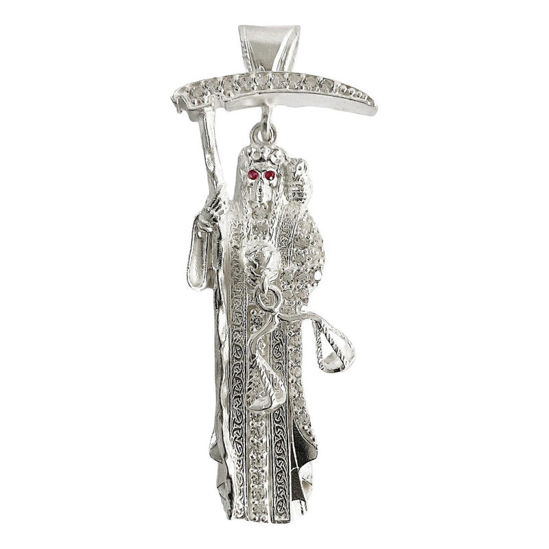 Dije Medalla Med Santa Muerte Con Zirconias En Plata 925 5cm