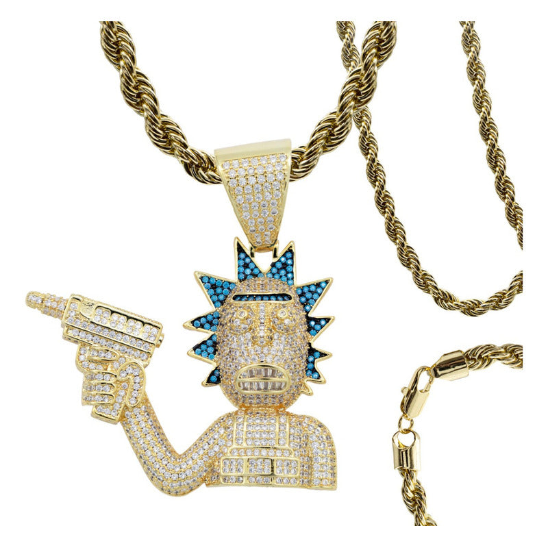 Dije Hombre Rick Pistola Hiphop + Cadena Regalo Chapa Oro14k