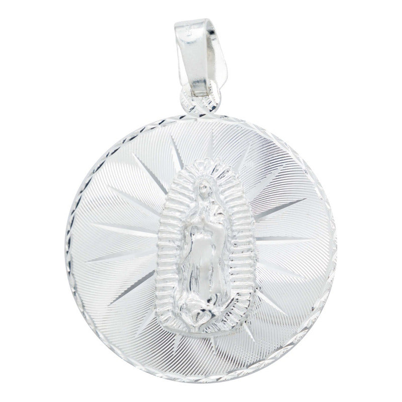 Medalla Grande Virgen De Guadalupe Diamantada Plata 925