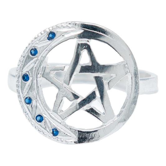 Anillo Diamantado Pentagrama Luna Zirconias Plata Ley 925