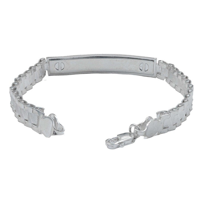 Pulsera Rolo Hombre Esclava Placa Plata Solida Ley 925 8mm