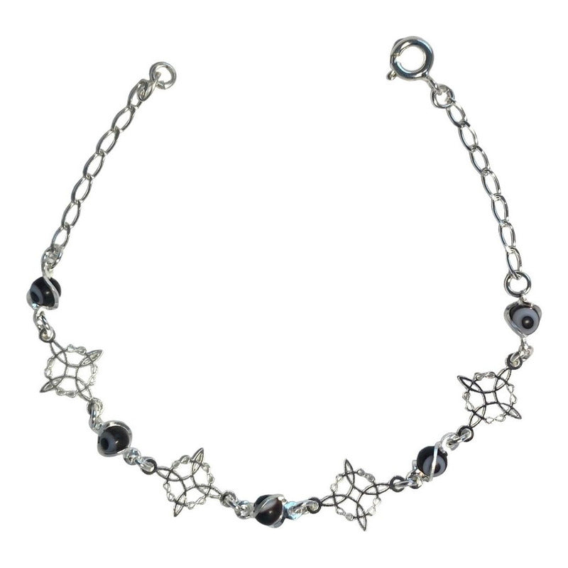 Pulsera Ajustable Nudo De Bruja Triqueta Ojo Turco Plata 925