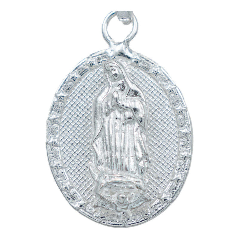 Dije Medalla Mini Diamantada Santos Virgen Plata 925