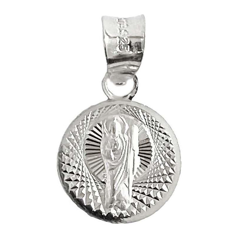 Dije Medalla Mini Diamantada San Judas Tadeo Plata 925 1 Cm