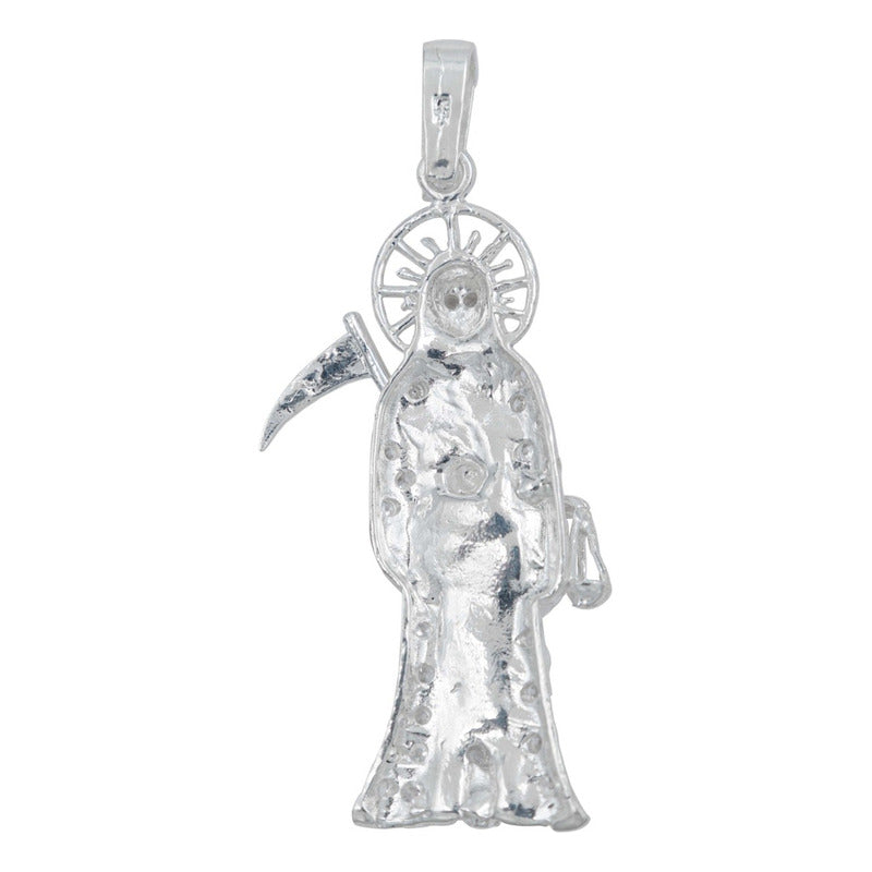 Dije Santa Muerte Asa Zirconias Incrustadas Plata 925 6 Cm