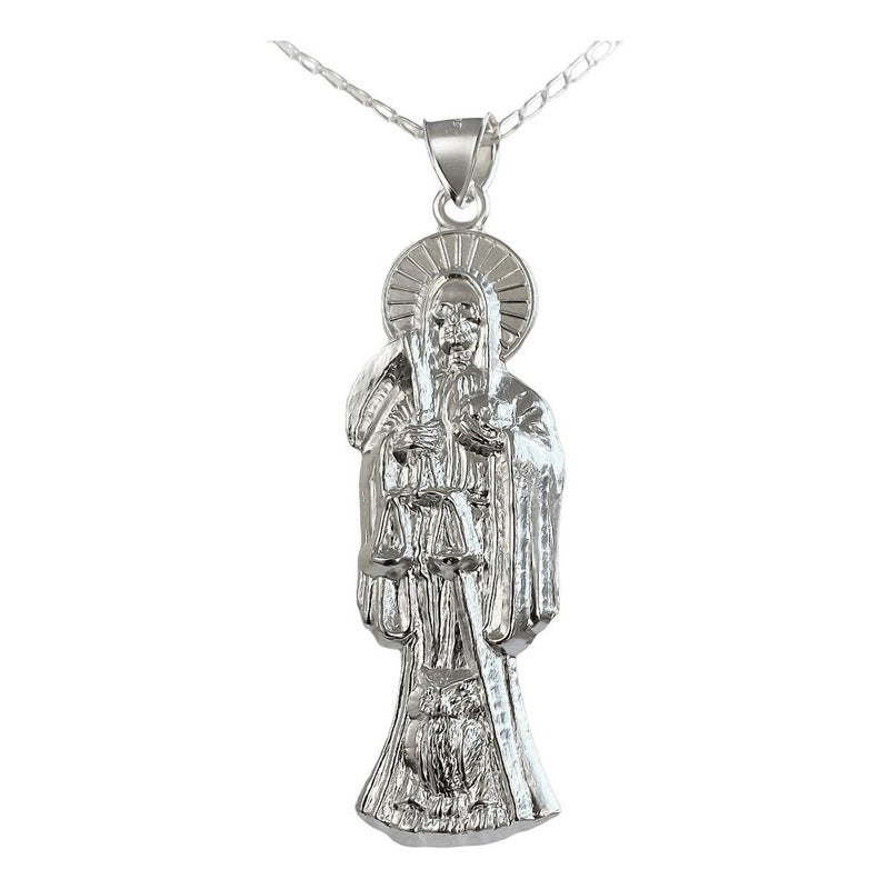 Collar Medalla Grande Santa Muerte Hueco Plano En Plata 925