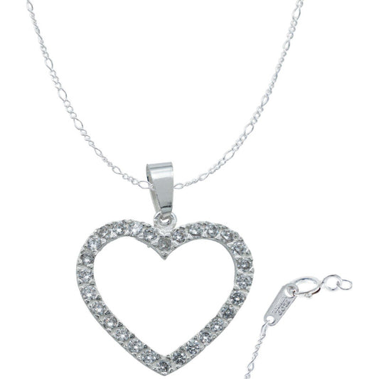 Collar Corazón Grande Contorno Amor Regalo Mujer Plata 925