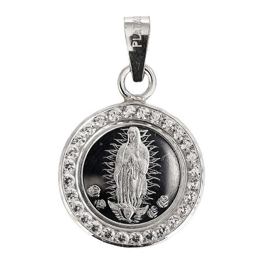 Dije Medalla Virgen De Guadalupe Zirconia Plata Pura Ley.999