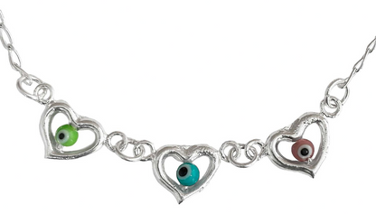 Pulsera Ajustable Corazón Ojo Turco Amor Dama Plata Ley 925