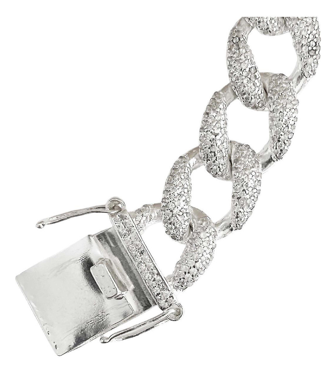 Pulsera Esclava Cubana Diamantes Hiphop Plata 925 1.6 Cm