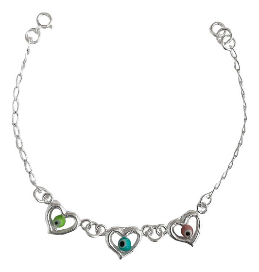 Pulsera Ajustable Corazón Ojo Turco Amor Dama Plata Ley 925