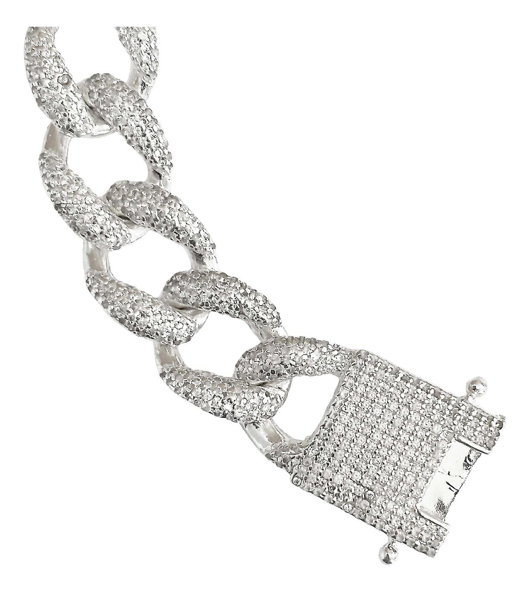 Pulsera Esclava Cubana Diamantes Hiphop Plata 925 1.6 Cm