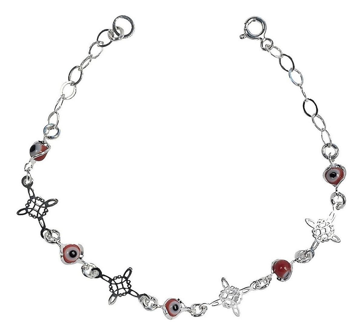 Pulsera Ajustable Nudo De Bruja Triqueta Ojo Turco Plata 925