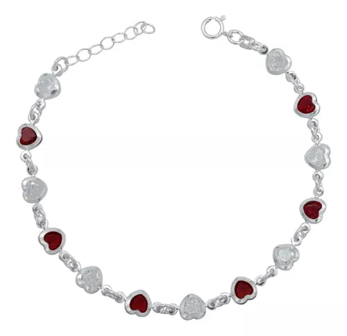 Pulsera Corazones Zirconias Amor Mujer Regalo Plata 925