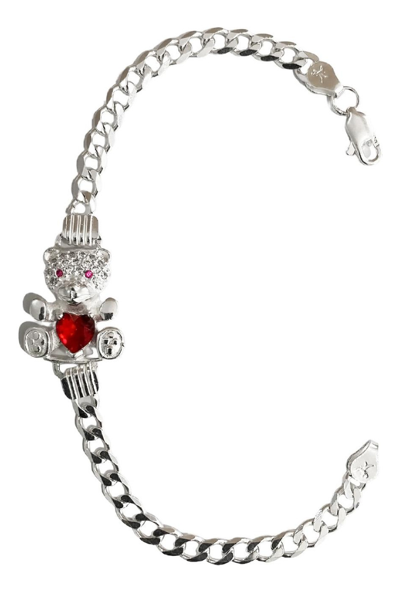 Pulsera Esclava Osito Zirconias Dama Mujer Regalo Plata 925