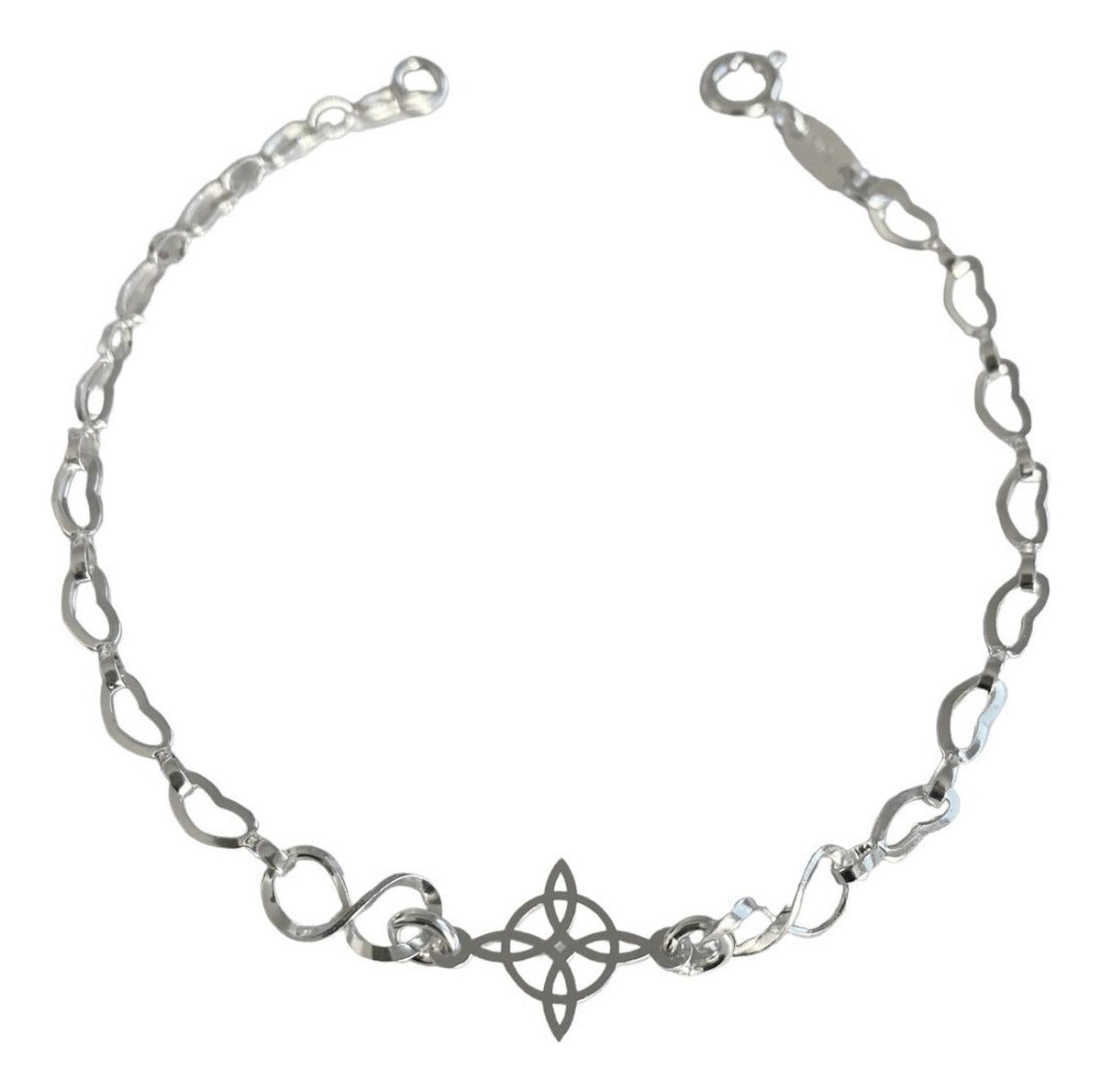 Pulsera Ajustable Nudo De Bruja Triqueta Ojo Turco Plata 925