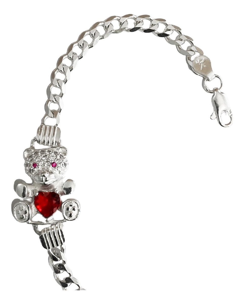 Pulsera Esclava Osito Zirconias Dama Mujer Regalo Plata 925