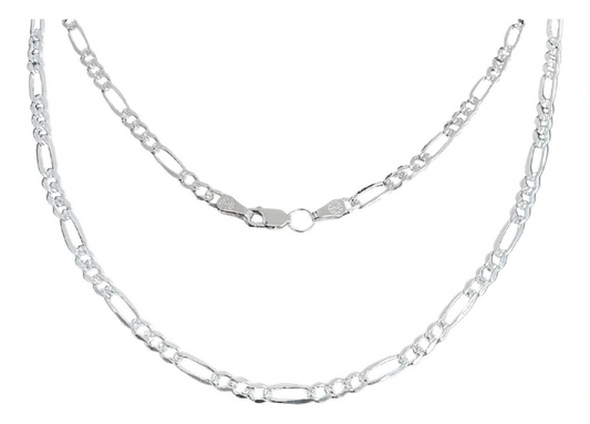 Cadena De Plata 925 Diamantada Hombre Fígaro 55 Cm X 4 Mm