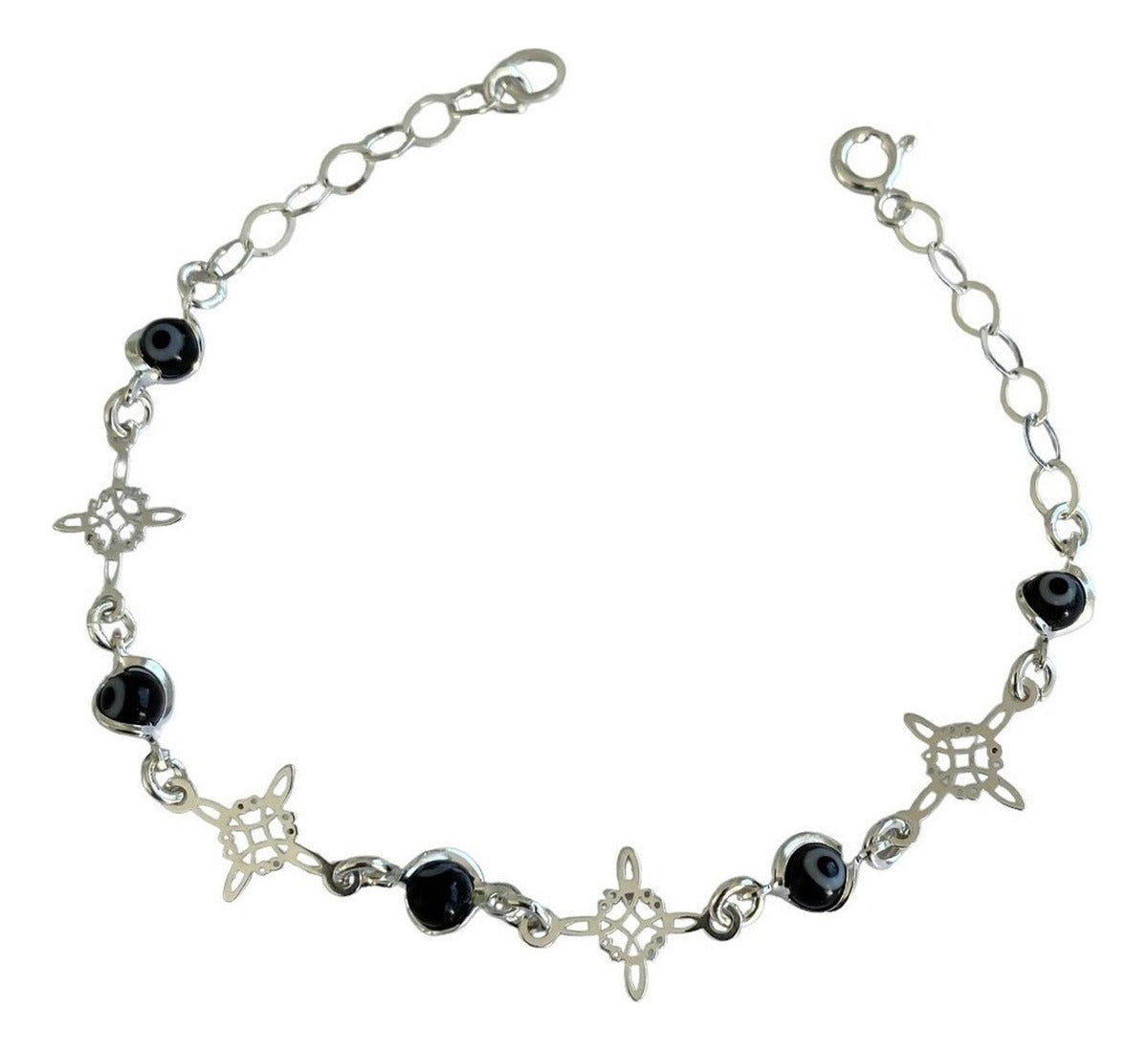 Pulsera Ajustable Nudo De Bruja Triqueta Ojo Turco Plata 925